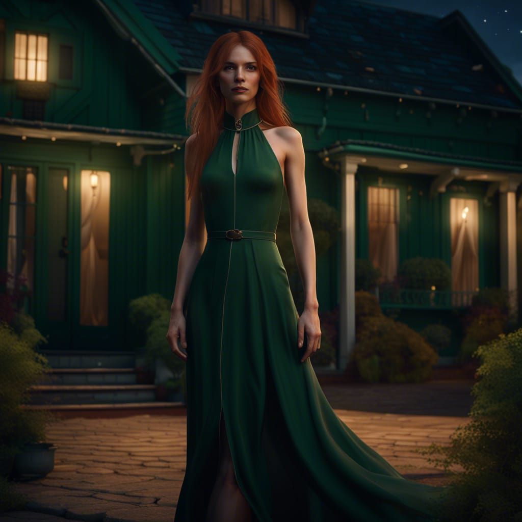 Young Woman in Green Dress: Fantasy Concept Art