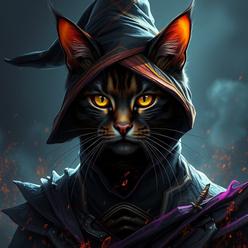 Detailed Witch Cat Portrait in Hyperrealistic Style