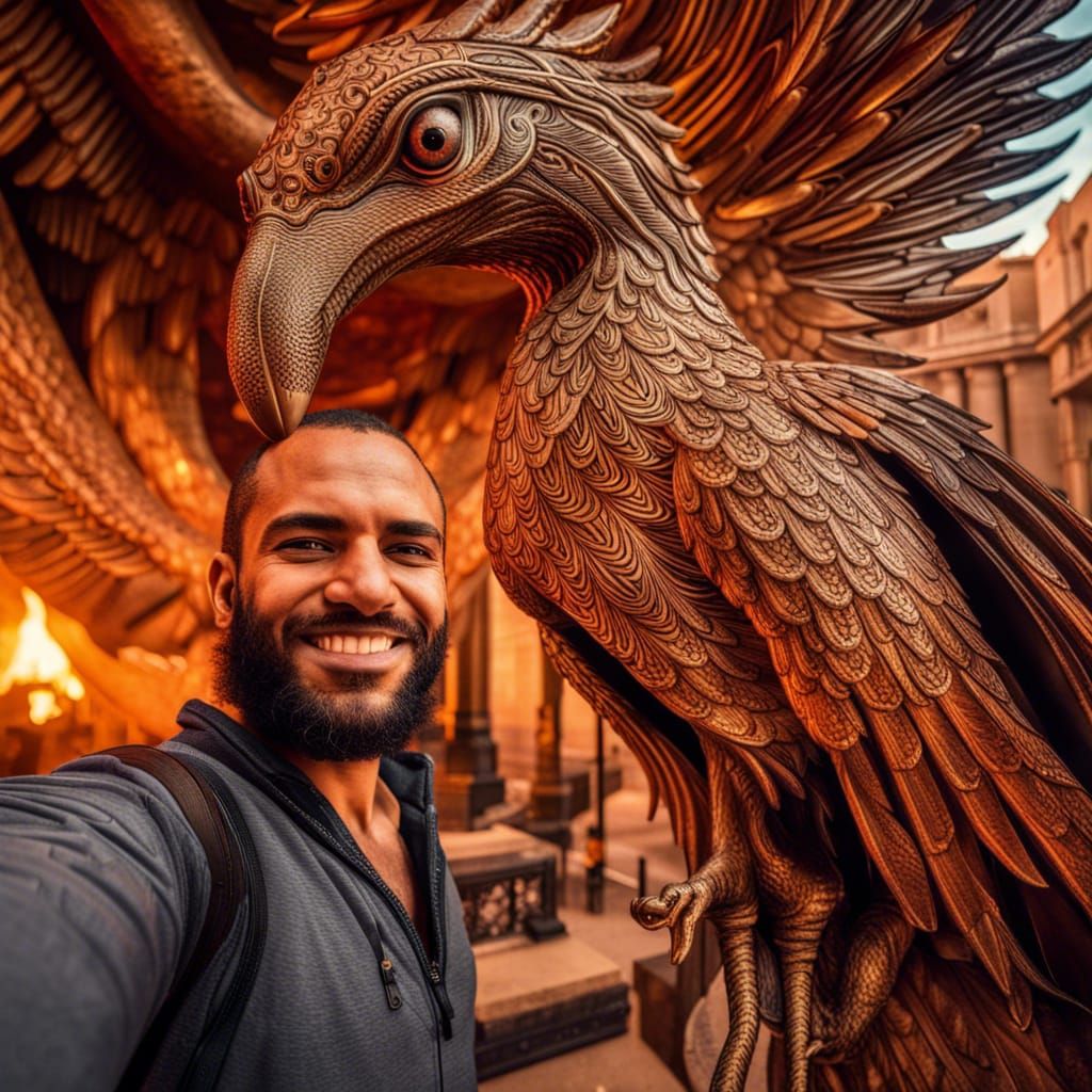 Selfie with a Mythical Phoenix in Egypt
