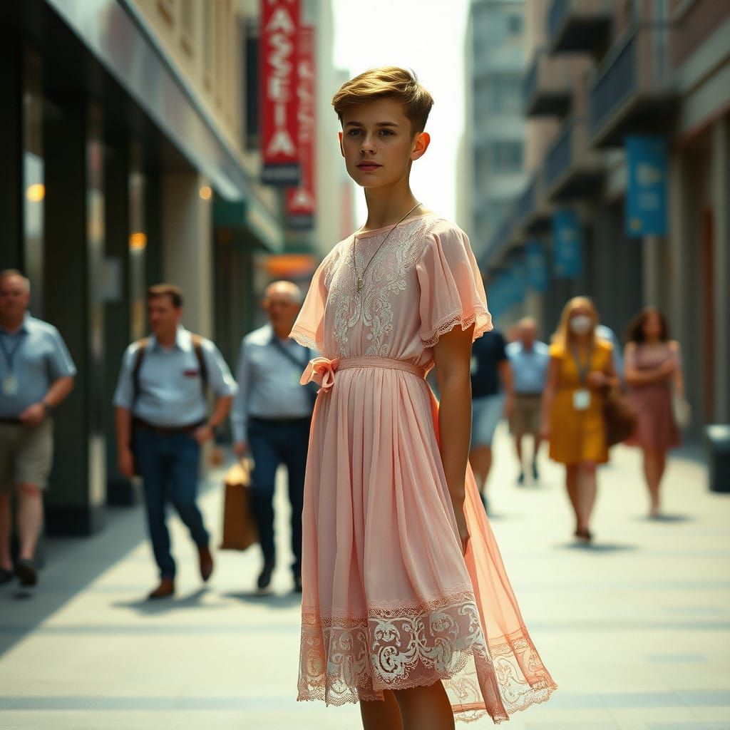 Confident Youth in Delicate Dress Engages in Conversation