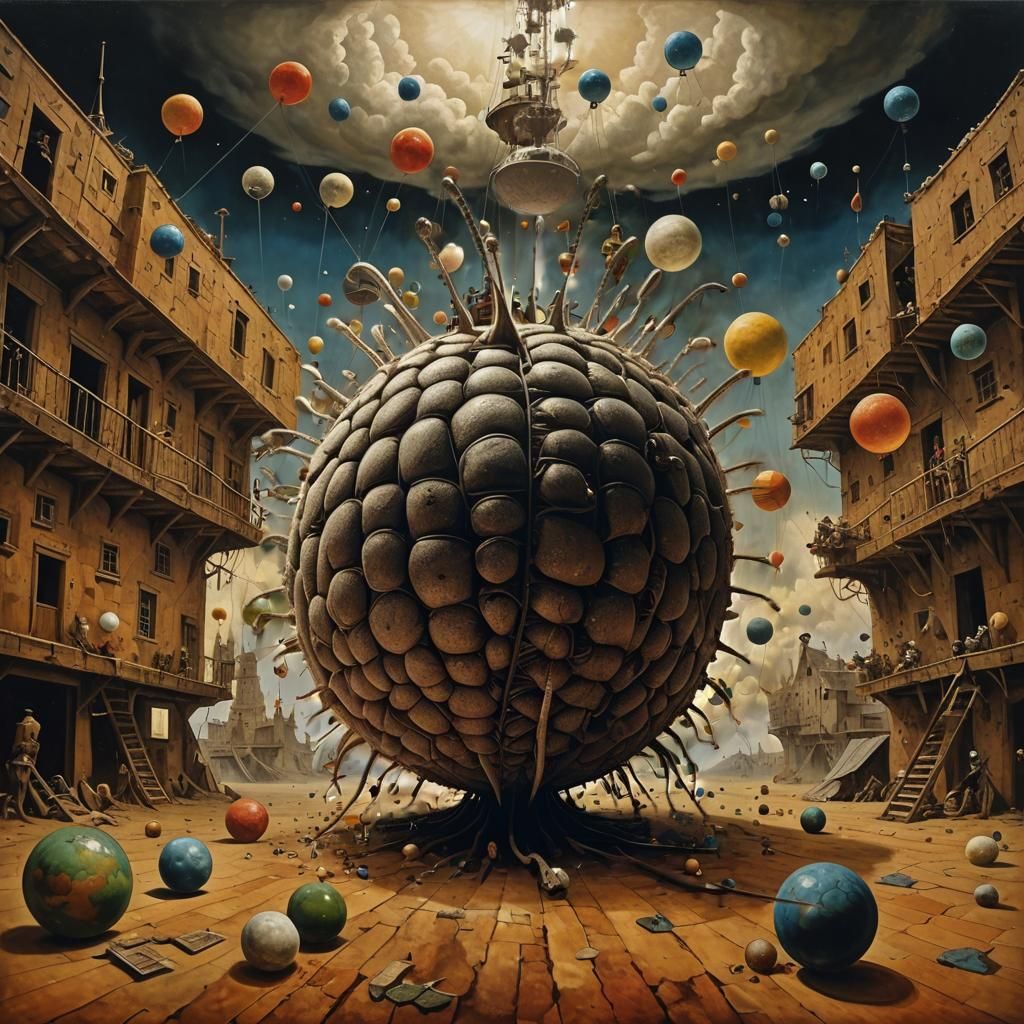 Poverty as a Lice Ball: Surreal Cinematic Oil Painting