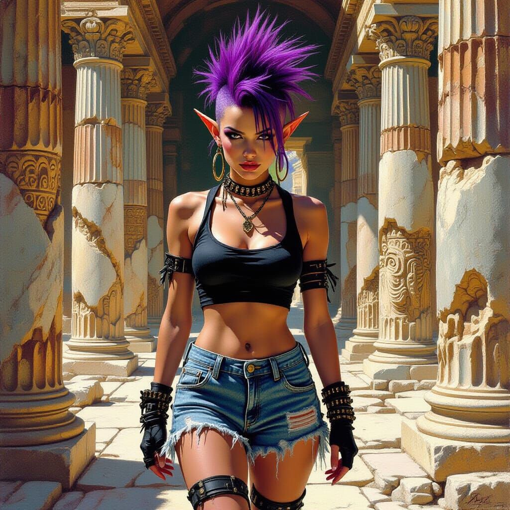 Elf Anarchist in Ancient Grecian Temple
