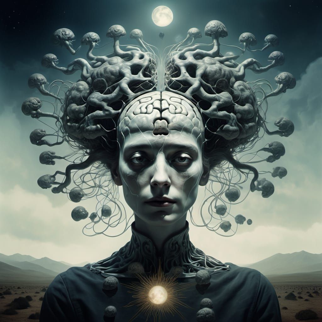 Surreal Portrait of a Woman in a State of Mindful Disarray