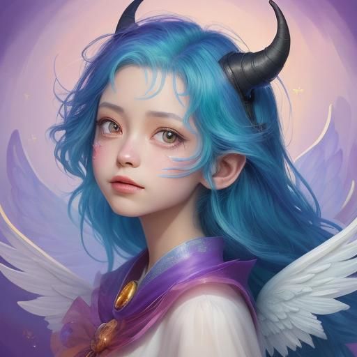Tiefling Child in Angel Costume, Disney-Inspired Art
