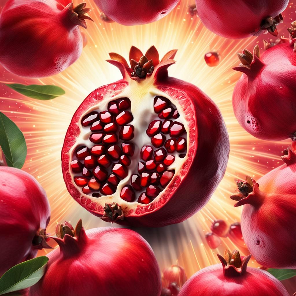 Pomegranate Seeds and Juice in Sunlight