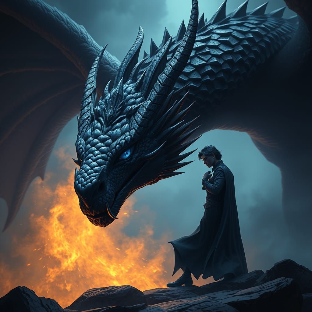 Dragon and Wolf Gaze in Dark Fantasy Style