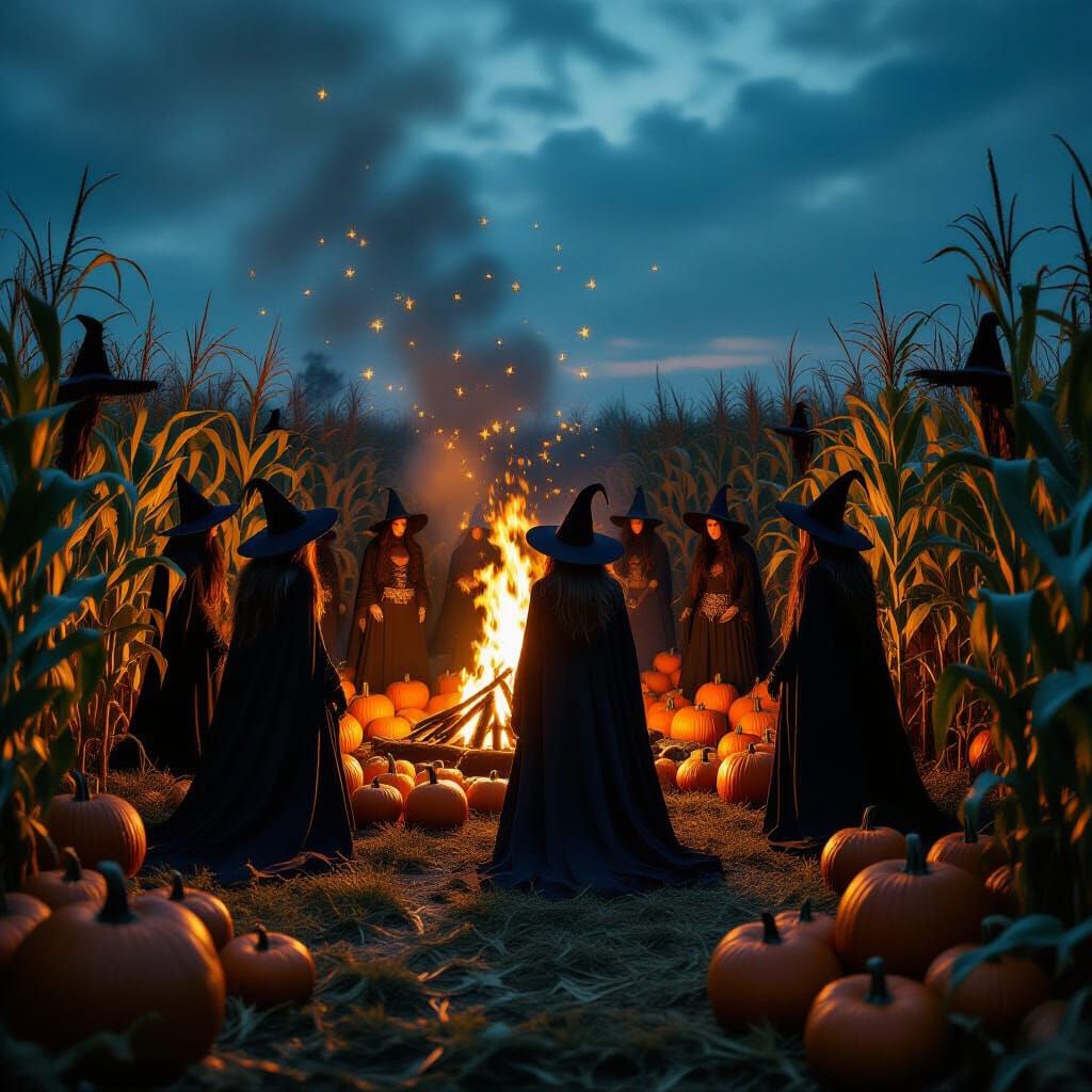 Witches Coven in Starlit Corn Maze