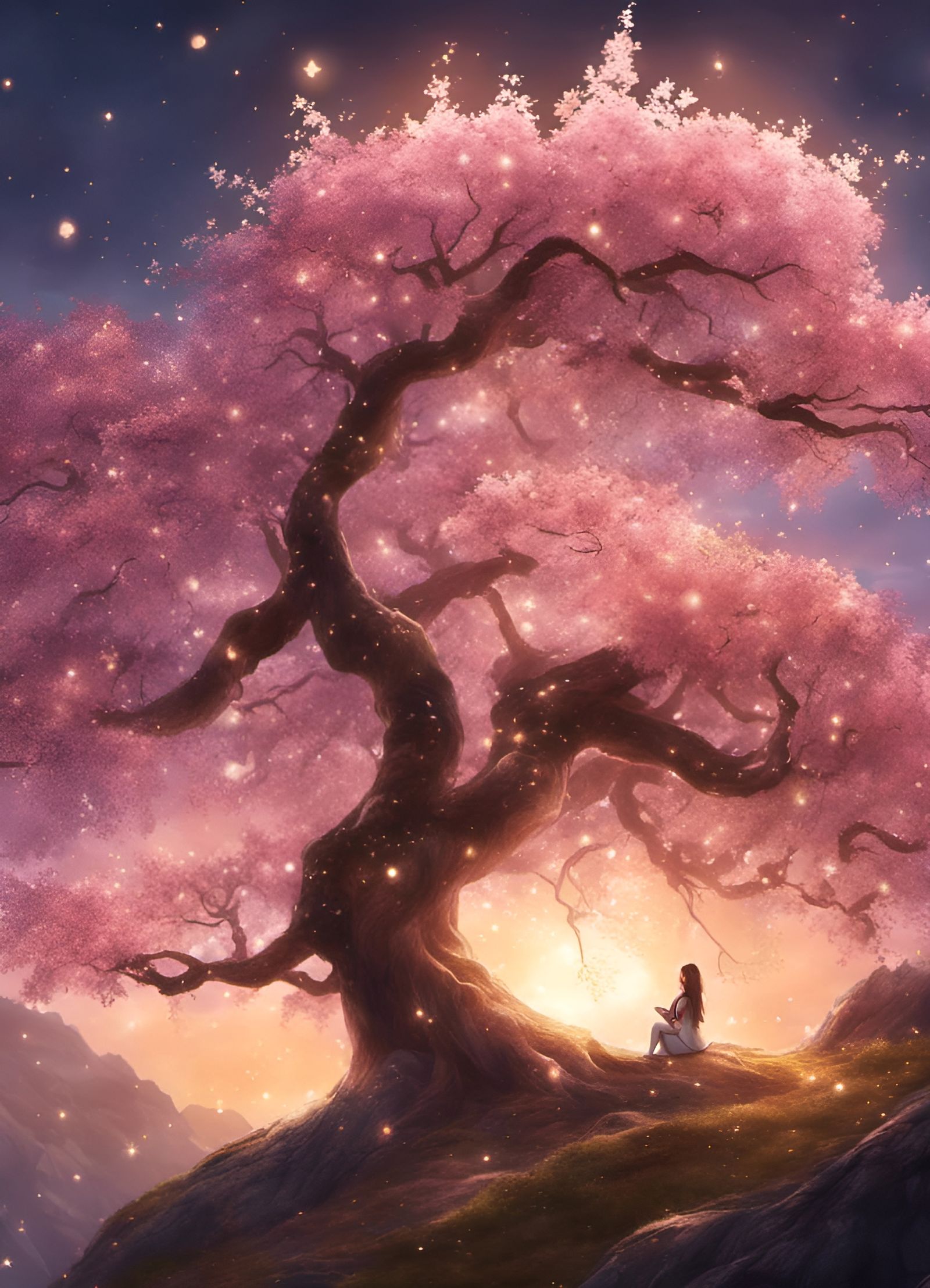 Glittering Cherry Blossom Tree Fantasy Art