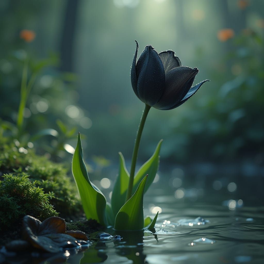 Majestic Black Tulip Blooms in Fantastical Spring Wonderland