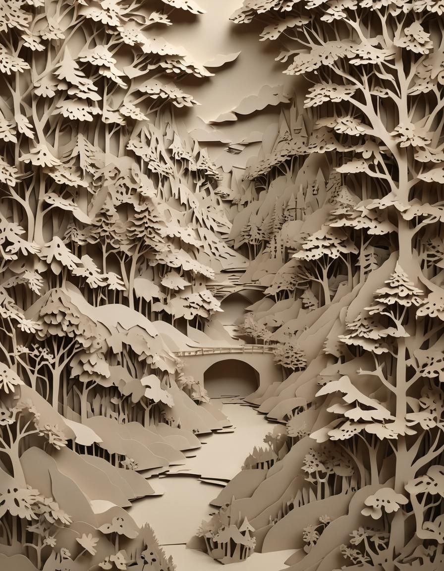 Abstract Kirigami Landscape Art