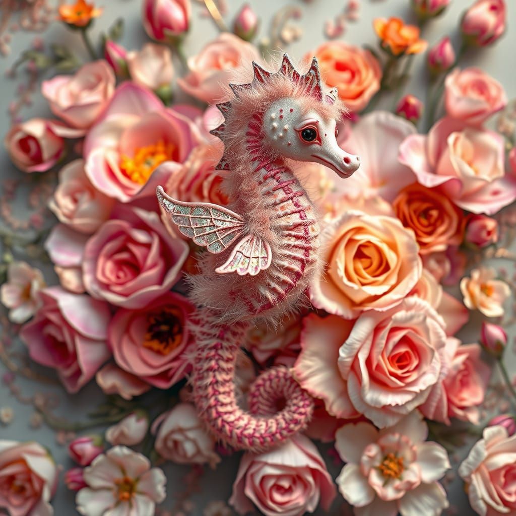Whimsical Seahorse in Dreamlike Bloom