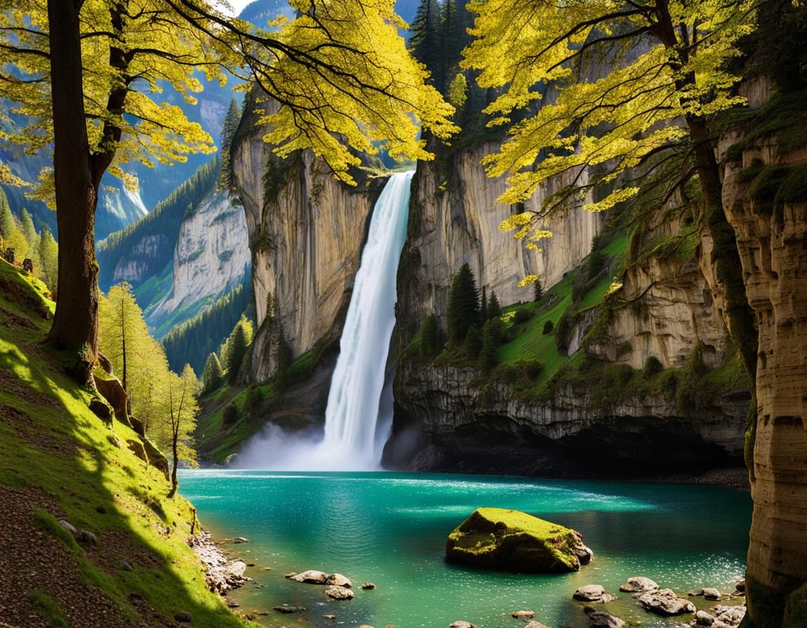 Lauterbrunnen Waterfalls in Swiss Expressionist Style