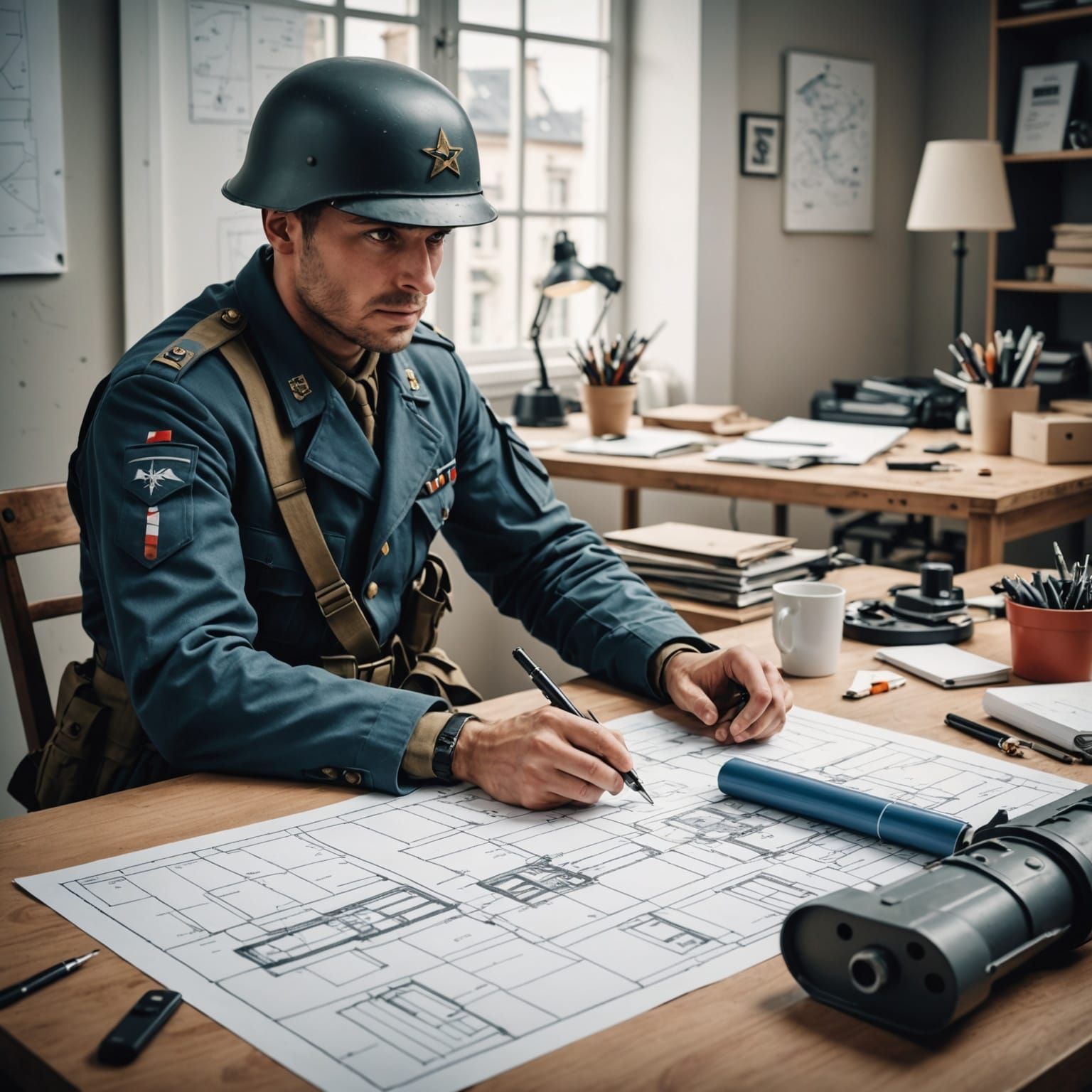 French Soldier in Cyberpunk Landscape