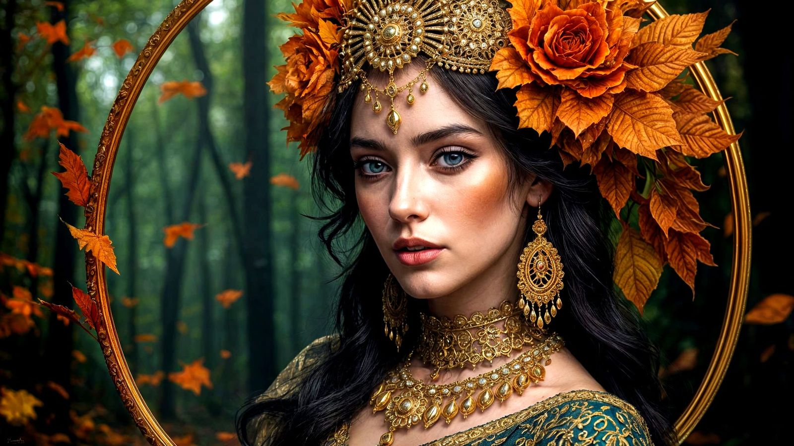 Ethereal Autumn Goddess Portrait in Hyper-Realistic Style