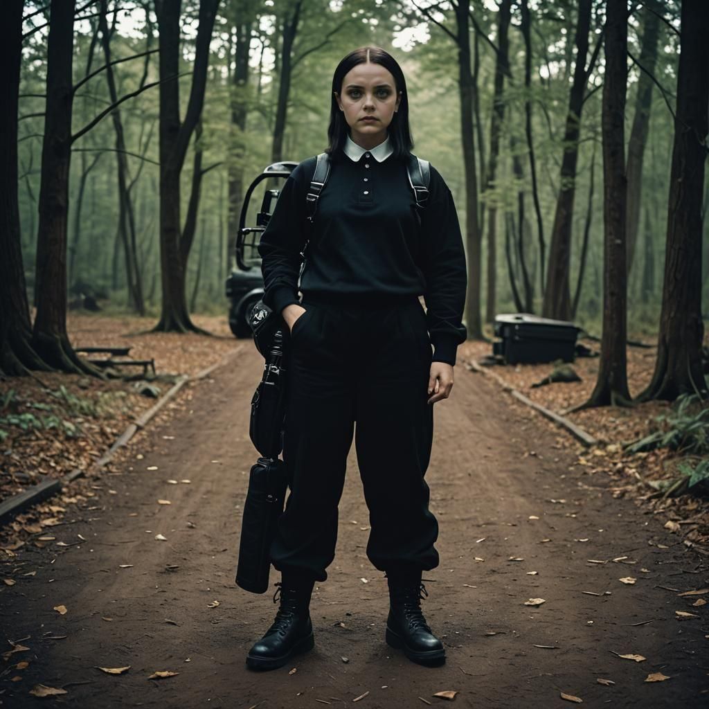 Wednesday Addams in Forest, Cinematic Film Still
