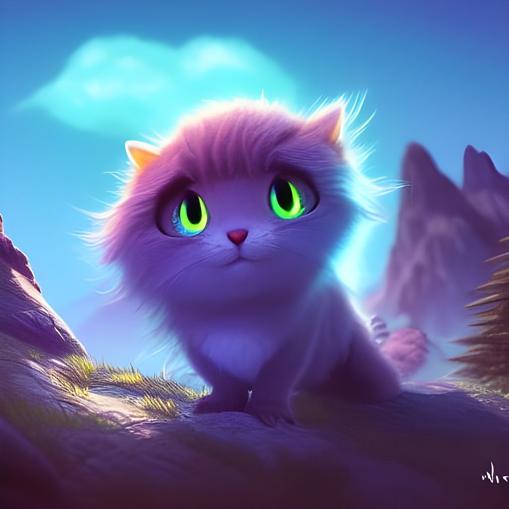 Magical Mountain Creature with Glowing Plants in Pixar Style