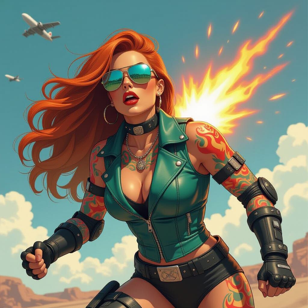 Android Wrestler Blasting Off: Dystopian Futurism Art