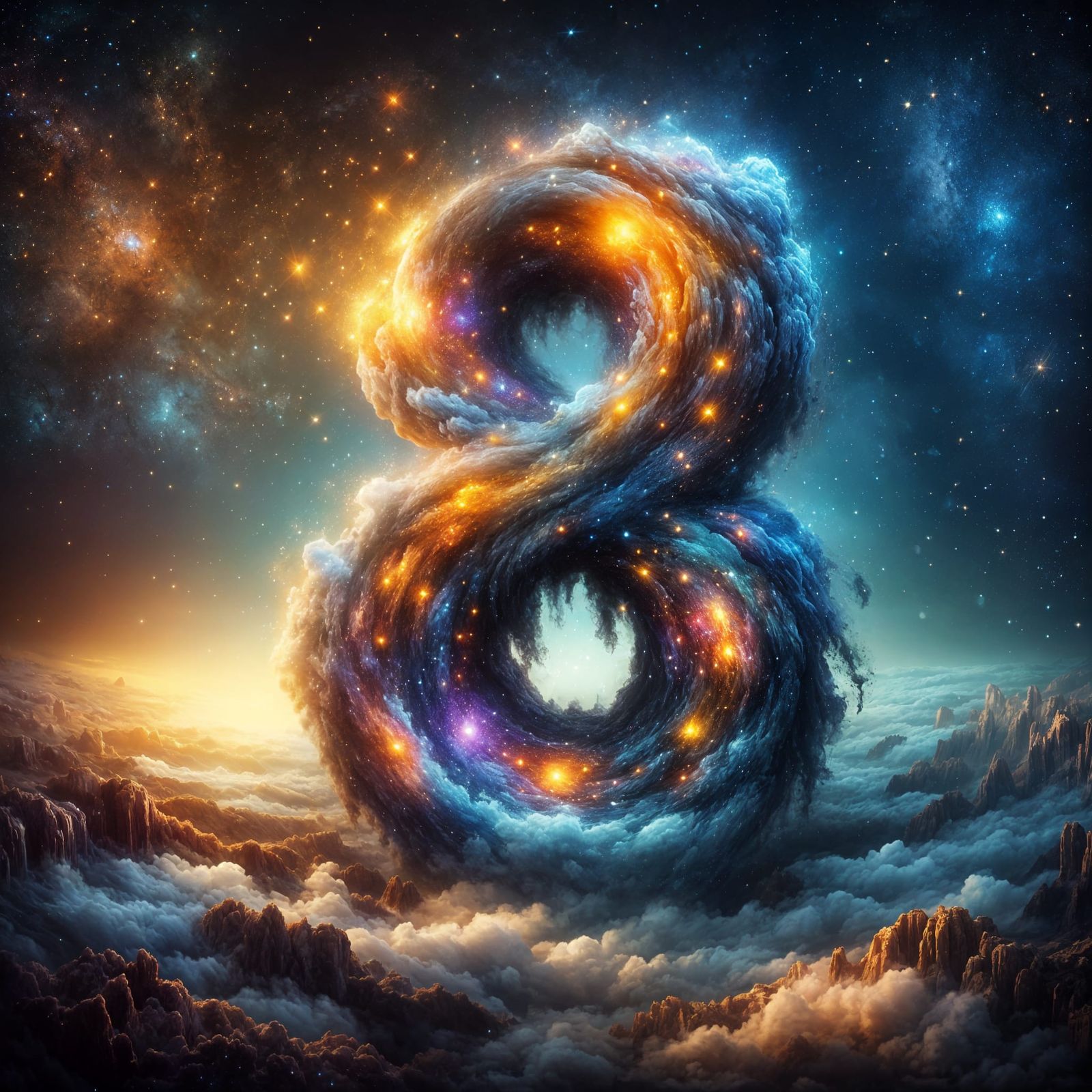 Galactic Eight: Whimsical Cosmic Art in Vibrant Tetradic Col...