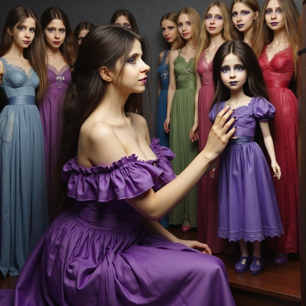 Gothic Fantasy Painting of a Woman with Dolls