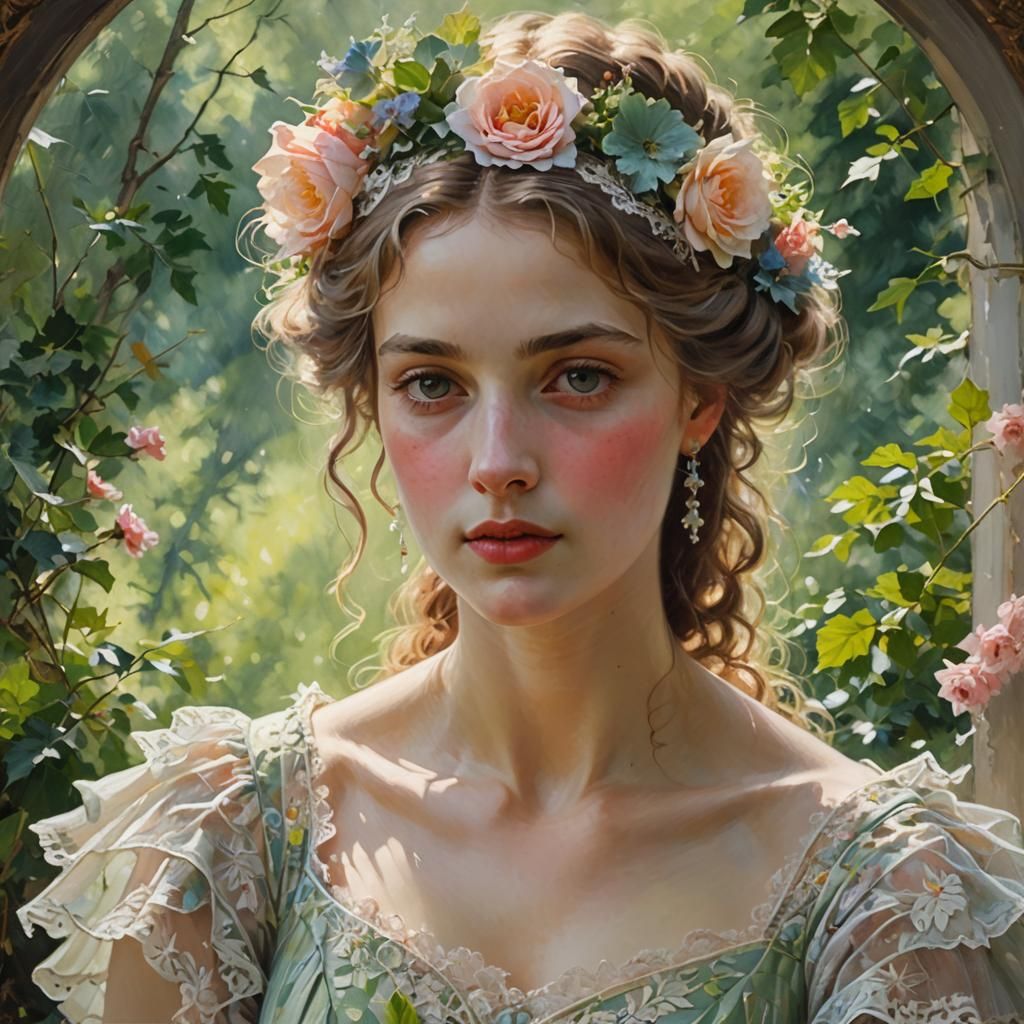 Elegant Woman Portrait in Romantic Style