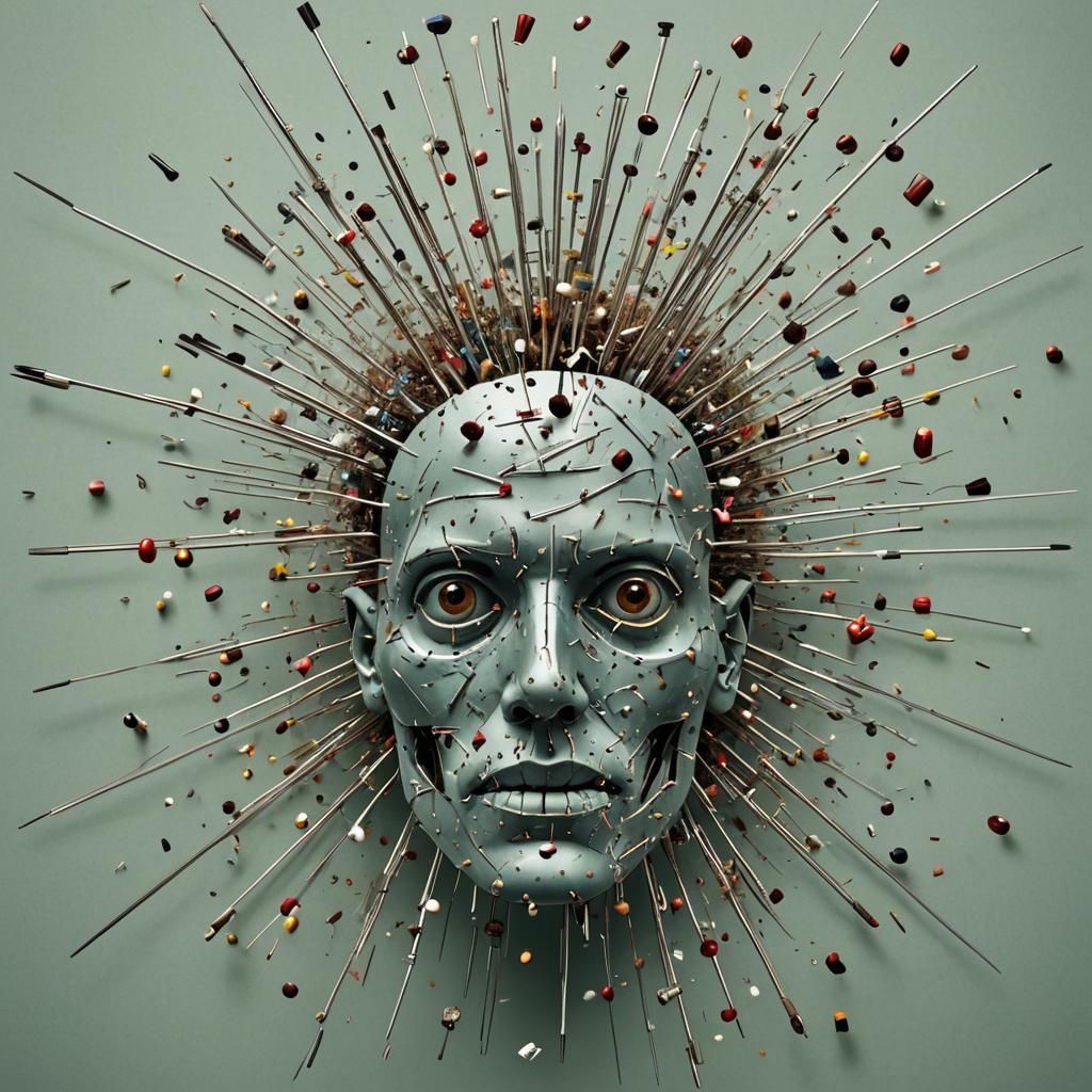 Disturbing Image of Exploding Head with Needles