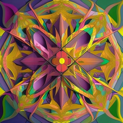 Pink Tree of Life Galaxy in Cubist Style