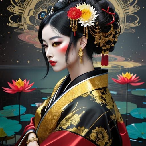 Ethereal Geisha in a Celestial Realm