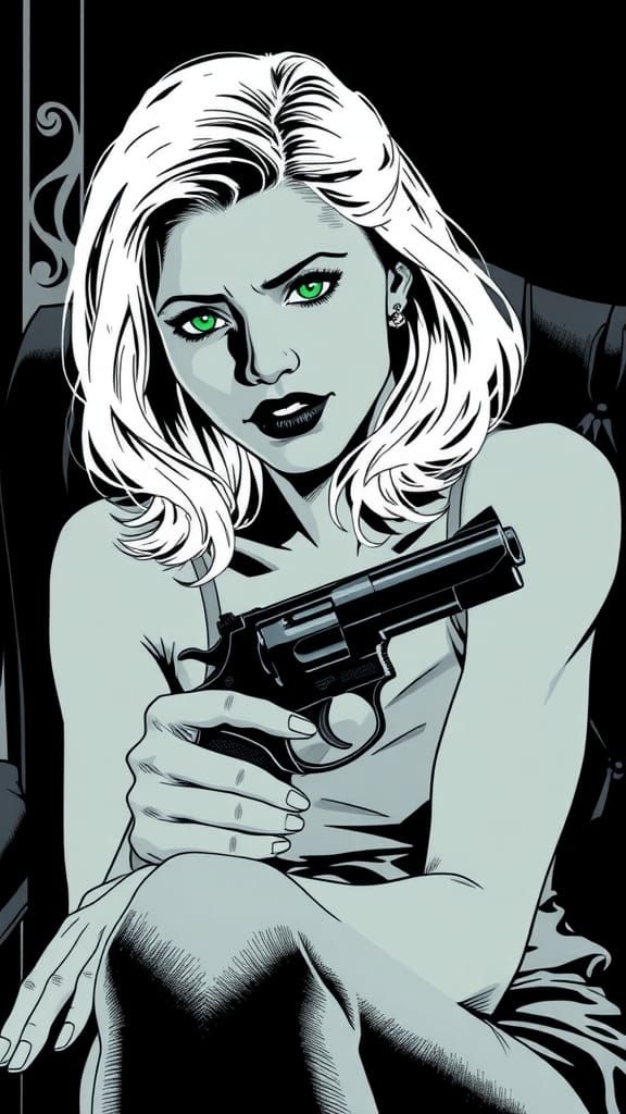 Crying Woman with Revolver in Sin City Style