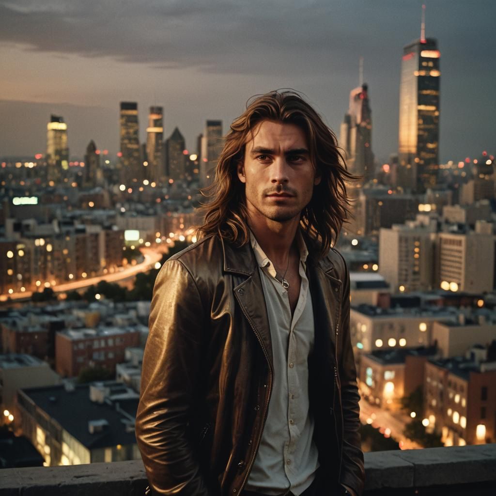 Confident Rock Star Profile in Film Noir Style