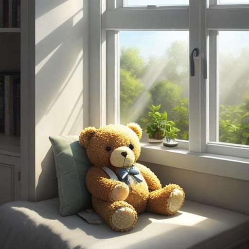 Summer Day Sunlight and Teddy Bear, Photorealistic