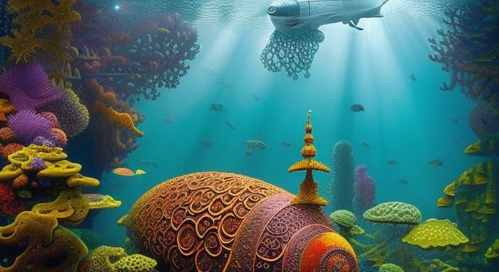 Surreal Submarine Hallucination in Ornate Psychedelic Style