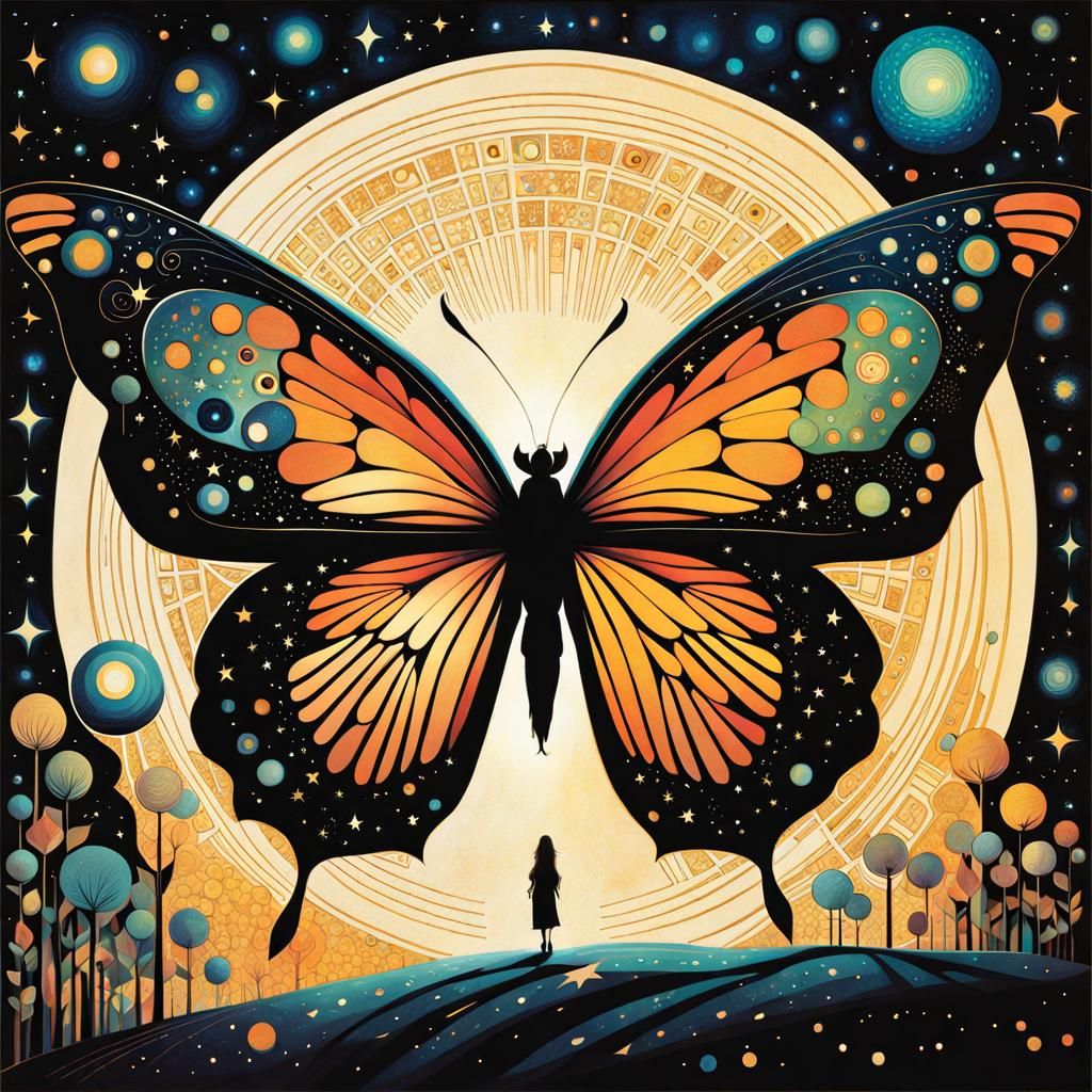 Cosmic Butterfly in Stained Glass Style