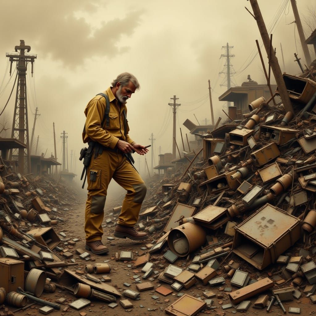 Post-Apocalyptic Scavenger in Sepia Tone
