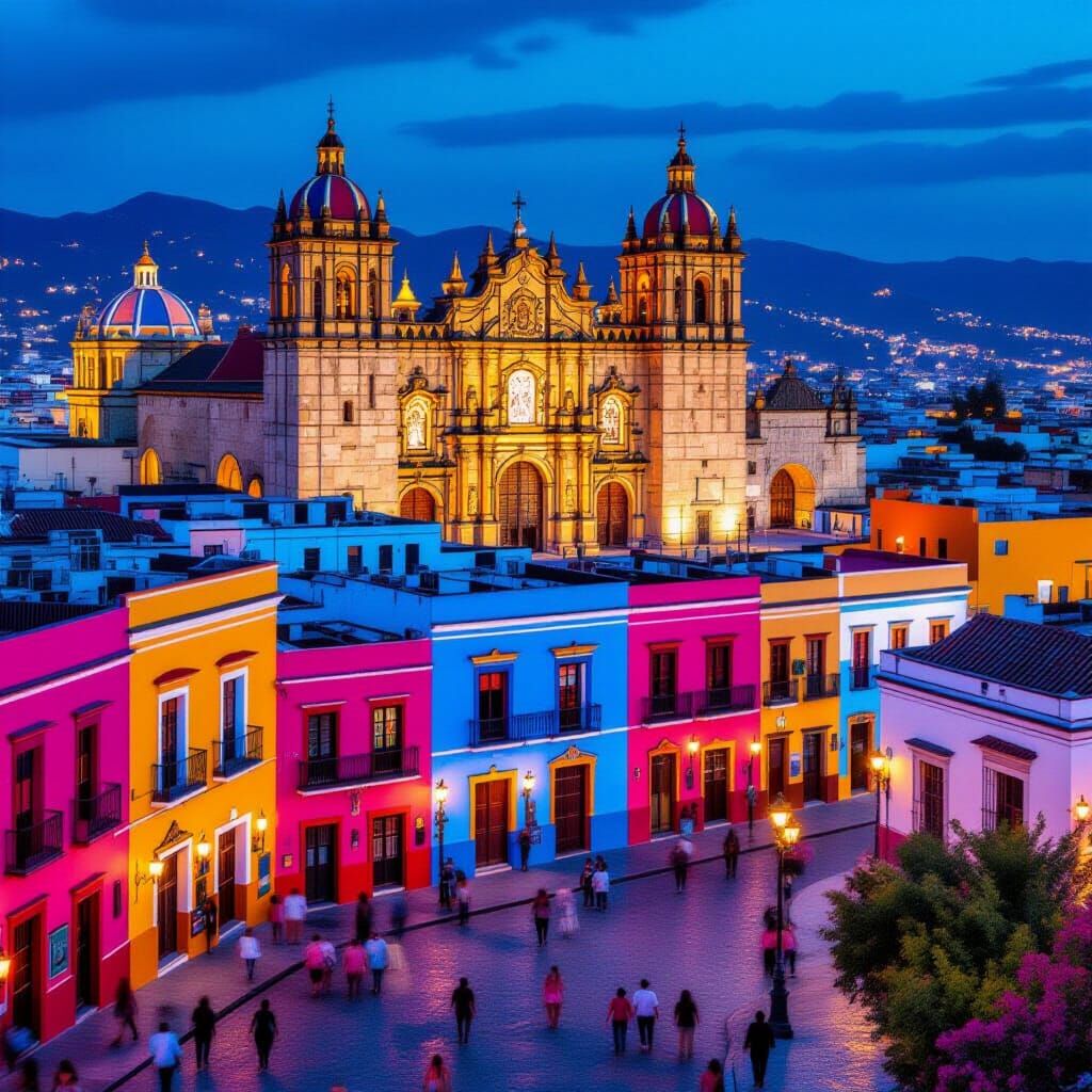 Oaxaca City's Vibrant Colonial Architecture in Cinematic Sty...