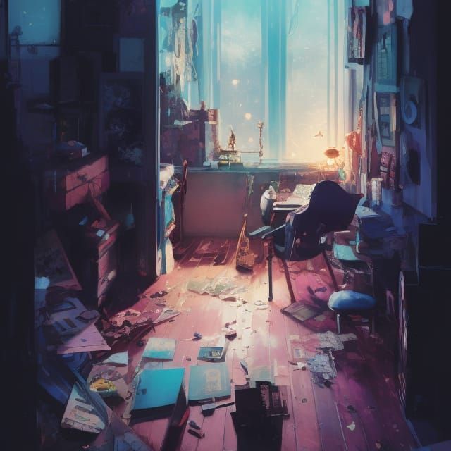 Haunted Messy Room Illustration in Vibrant Colors