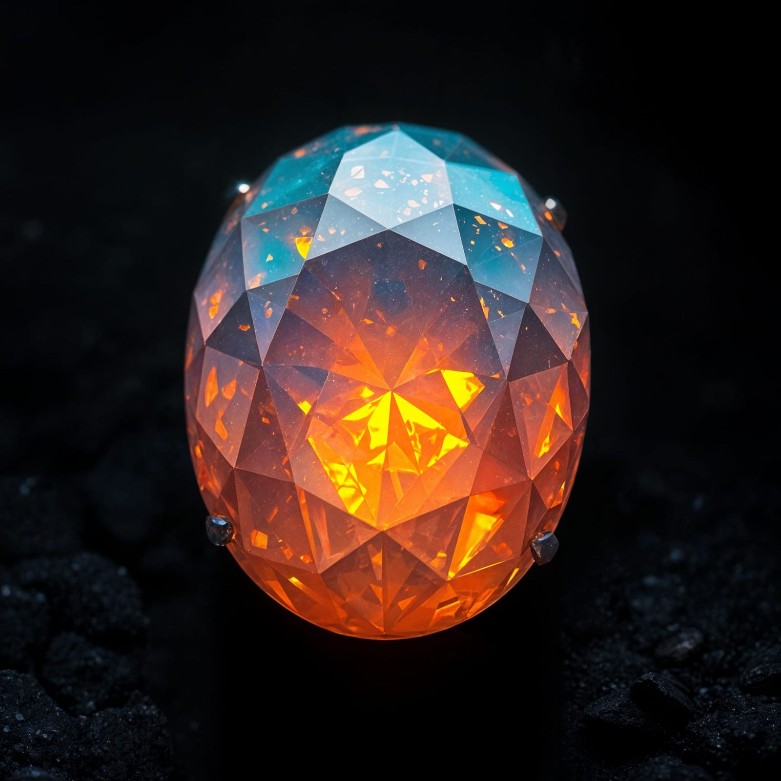 Magnificent Fire Opal Gem on Black Background