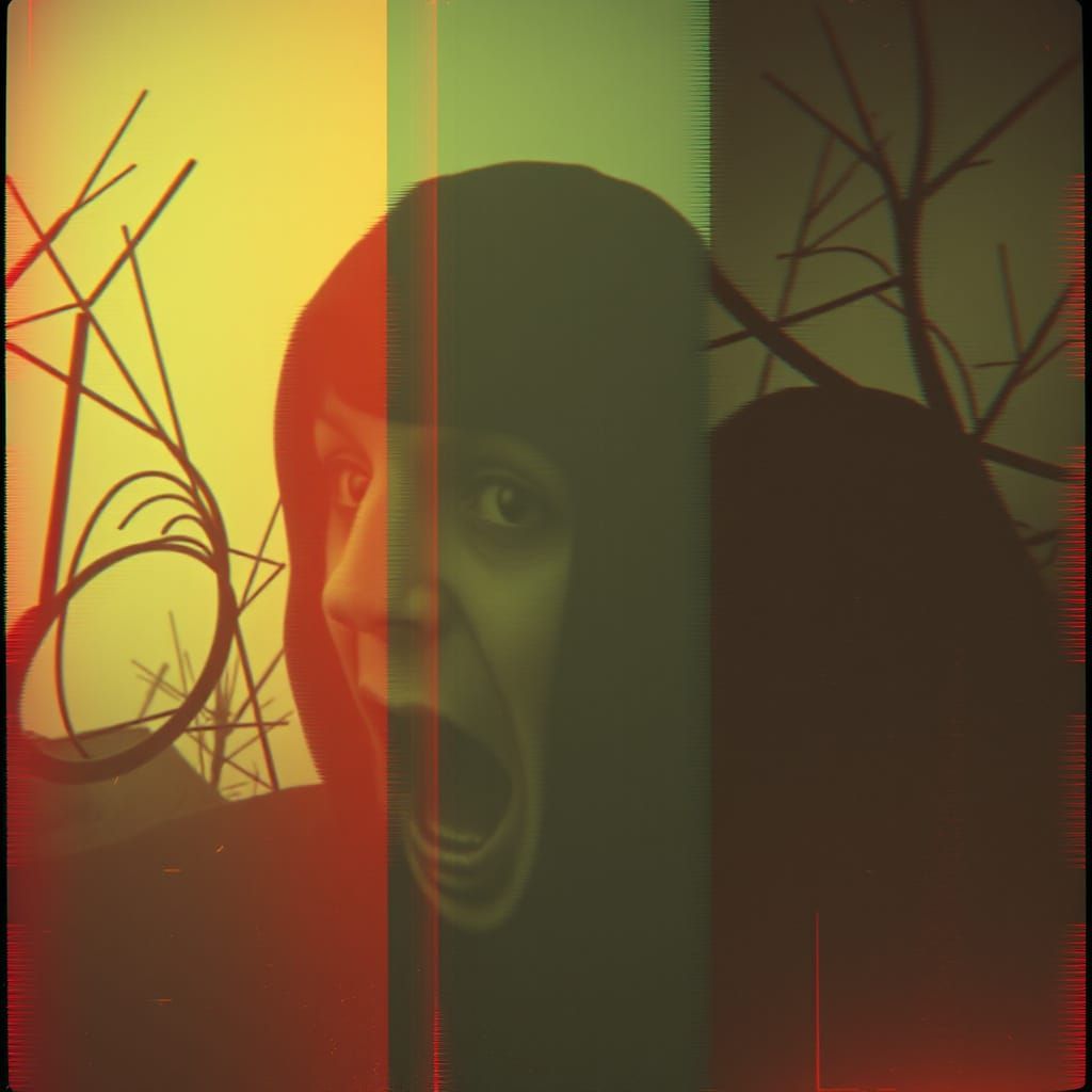 Retro Horror Triptych in Muted Glitch Art