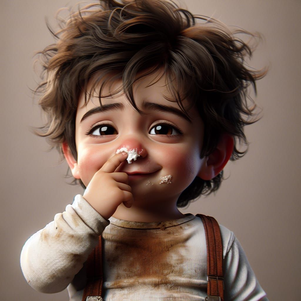 Mischievous Boy with Toy Car and Snotty Nose