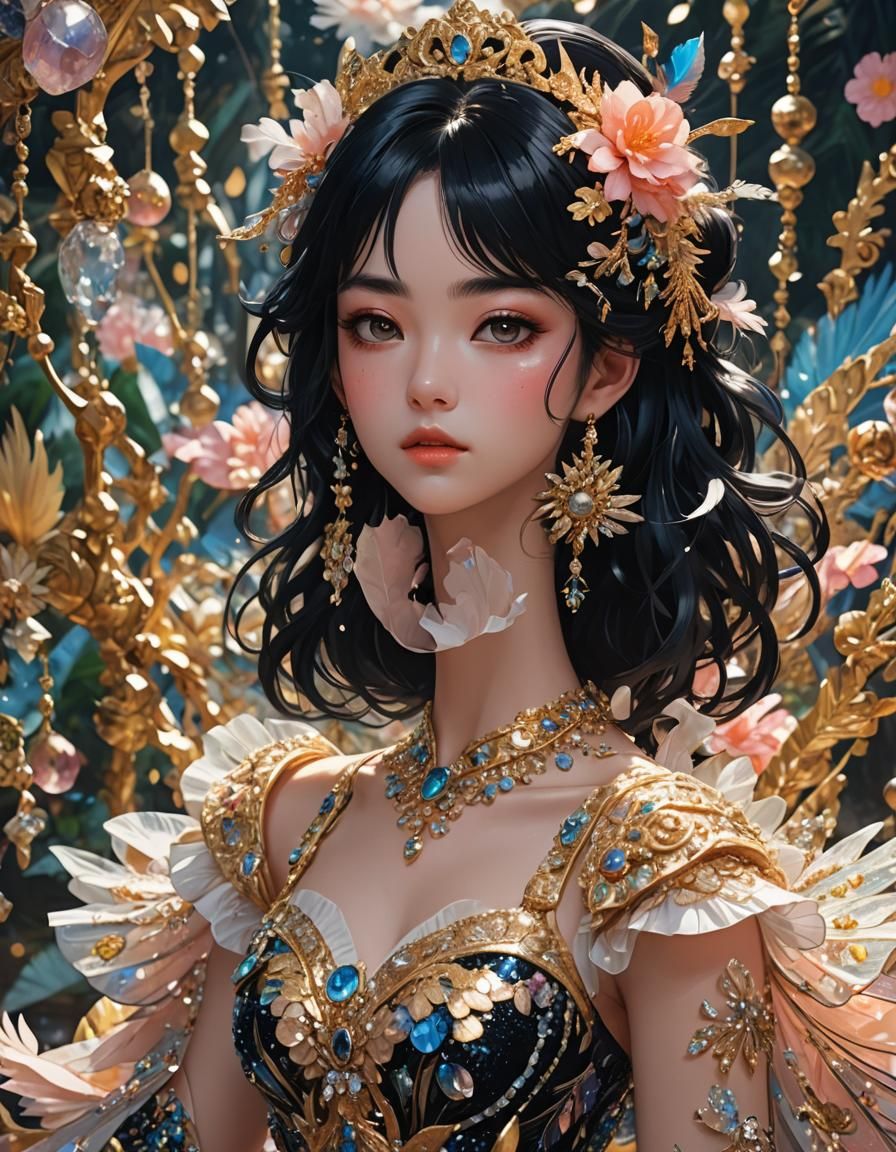 Glamorous Hyper-Realistic Anime Ballerina with Intricate Det...