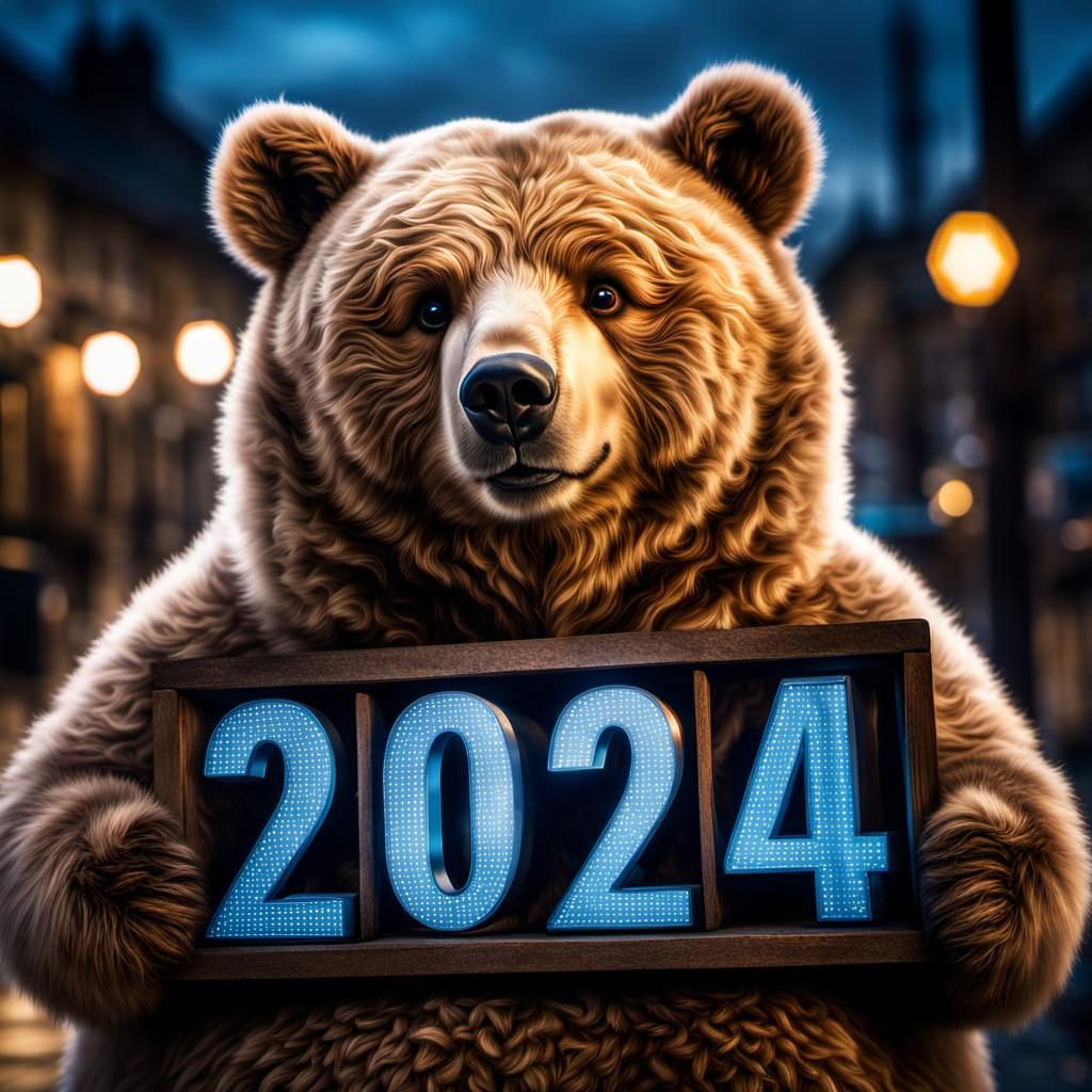 Fluffy Bear Reflection in 2024 Sign: Digital Photoillustrati...