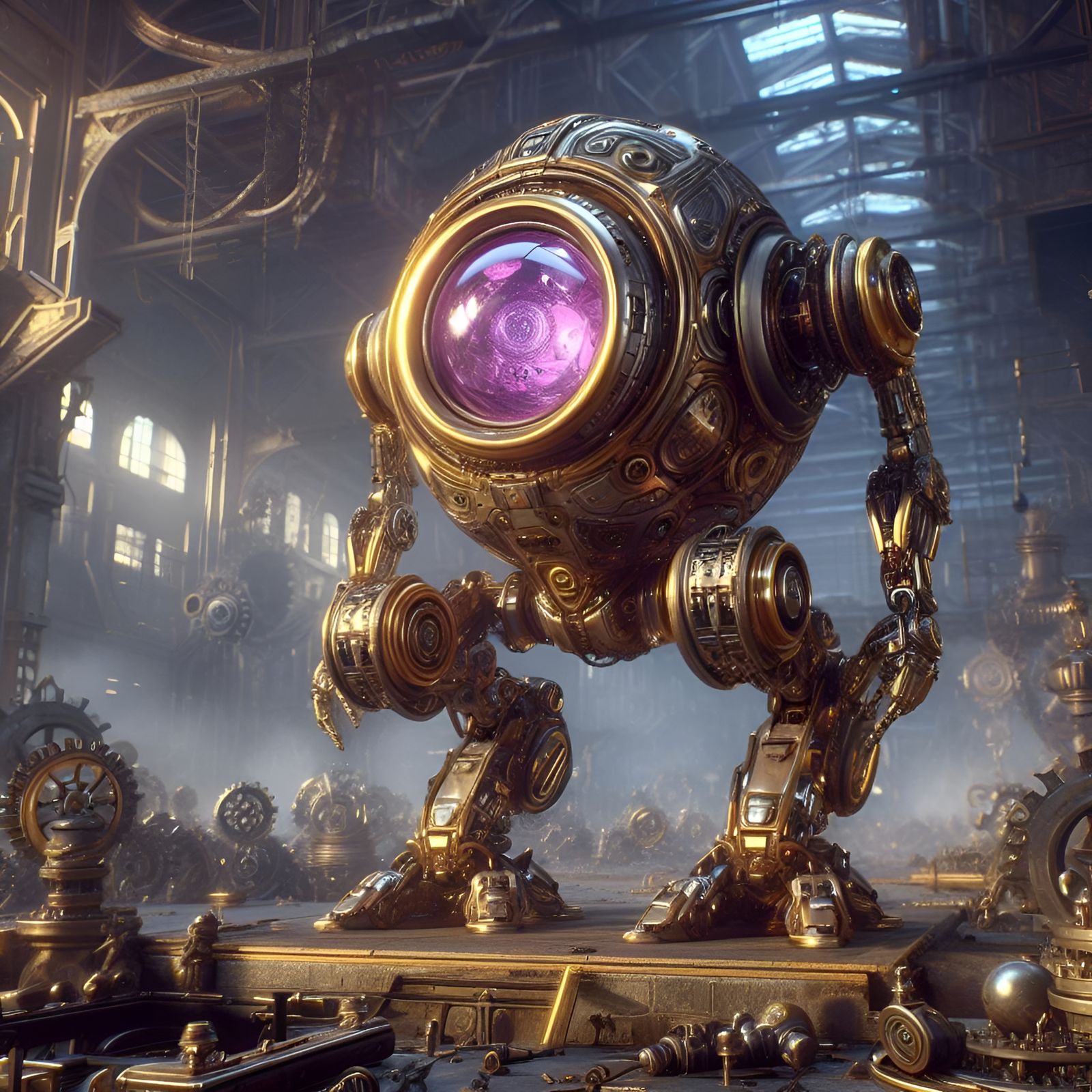 Robot in Abandoned Factory, Fantasy Art Style