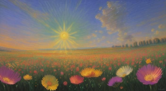 Blooming Flowers Under a Radiant Sunrise
