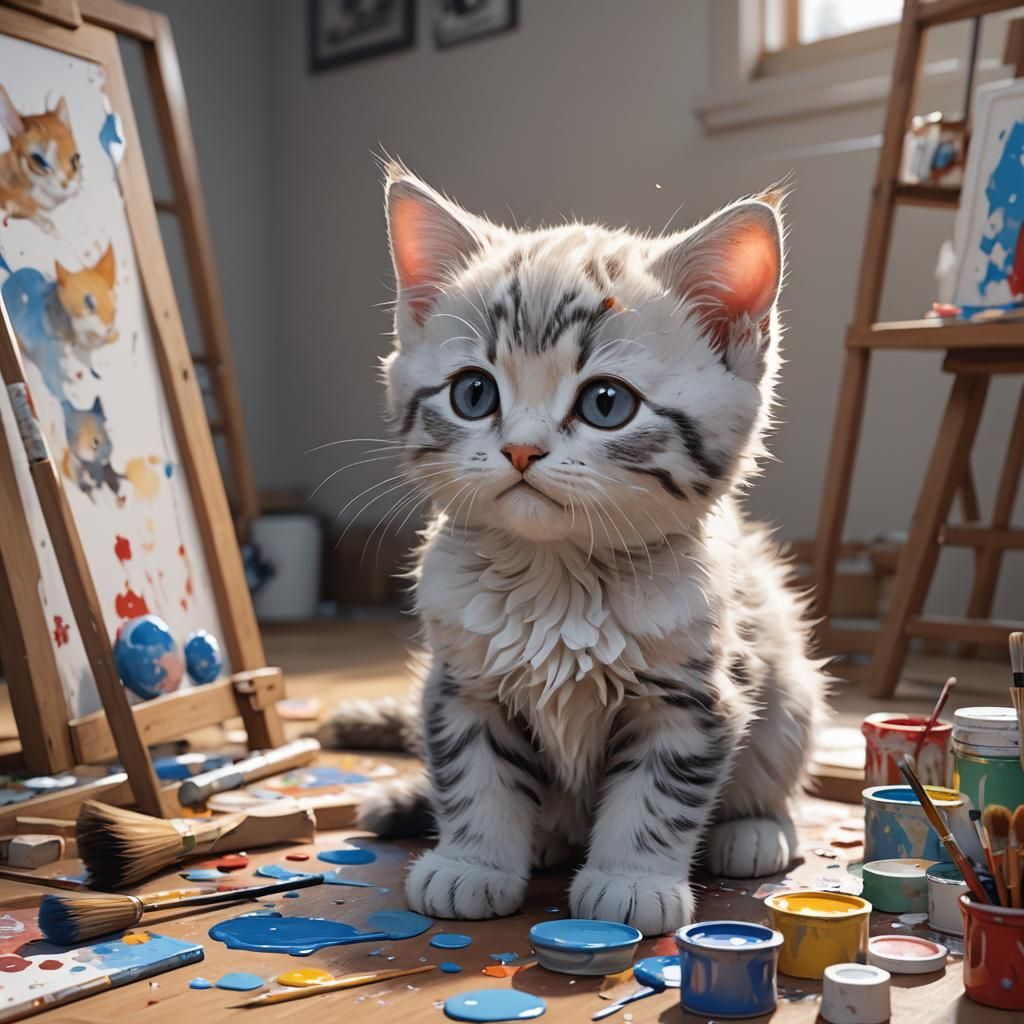 Kitten's Artistic Endeavor: 3D Anime Art