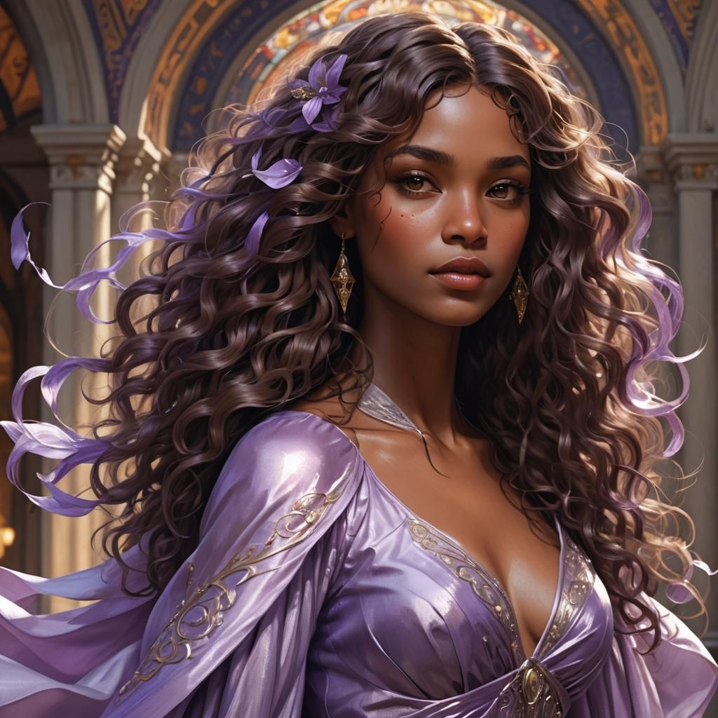 Beautiful Woman with Curly Hair, Hyperdetailed Portrait