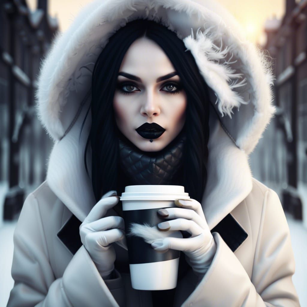 Noir Portrait of Gothic Girl in Winter White
