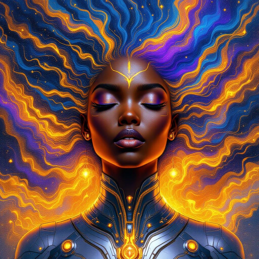 Afro-Futuristic Woman with Mirrored Profiles