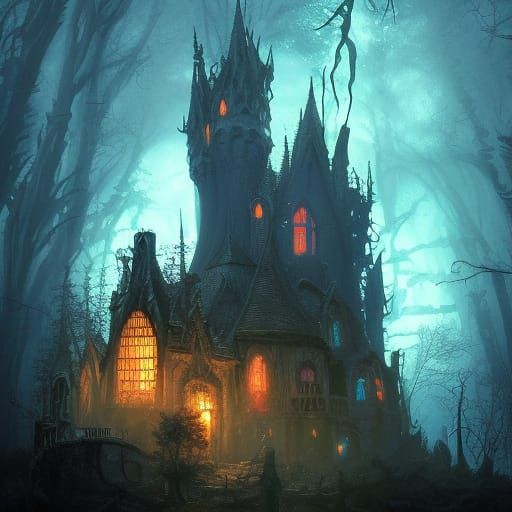 Fantasy Gothic Castle with Swirling Vortex
