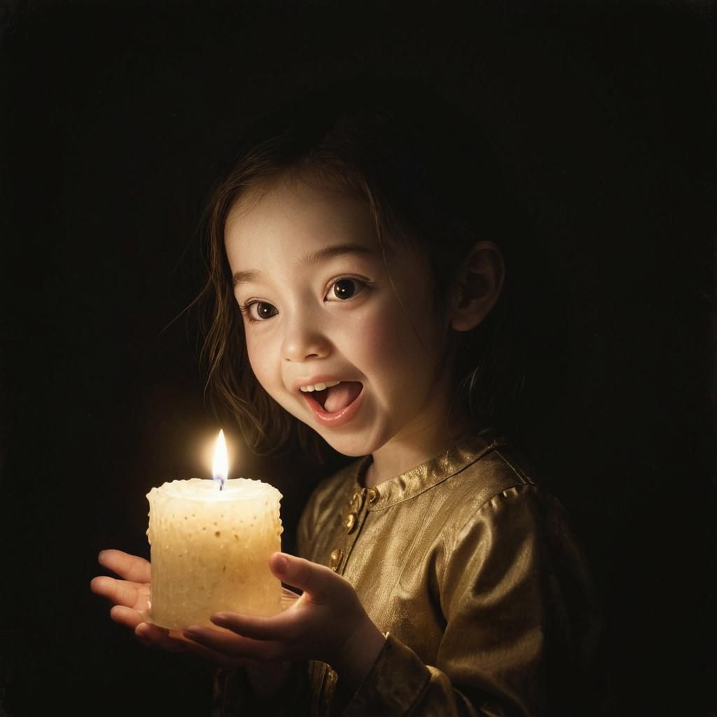 Girl with Candle in Chiaroscuro Lighting