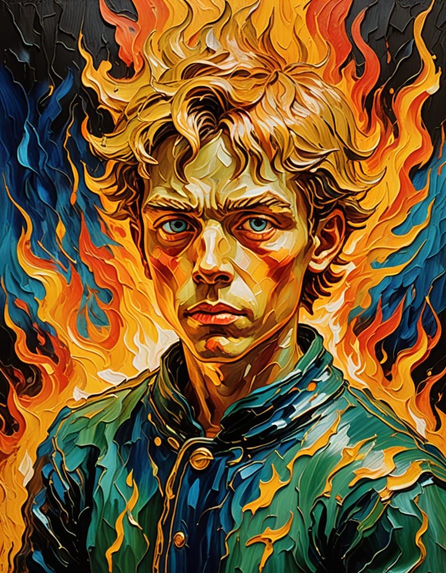 Fairy Boy Ablaze: An Impasto Expressionist Portrait