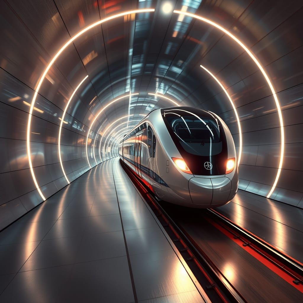Supersonic TGV Speeds Through Futuristic Tunnel